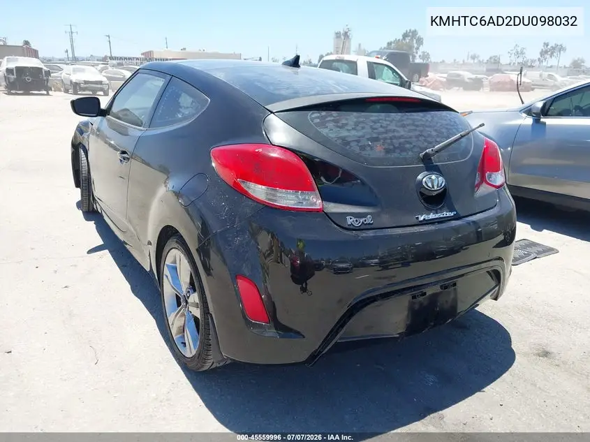 2013 Hyundai Veloster Base W/Gray VIN: KMHTC6AD2DU098032 Lot: 45559996