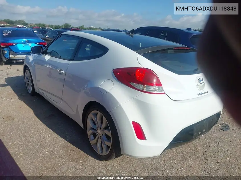 2013 Hyundai Veloster Base W/Black VIN: KMHTC6ADXDU118348 Lot: 45562641