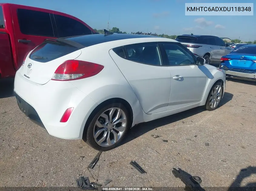 2013 Hyundai Veloster Base W/Black VIN: KMHTC6ADXDU118348 Lot: 45562641