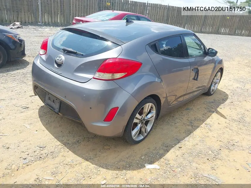 2013 Hyundai Veloster Base W/Black VIN: KMHTC6AD2DU151750 Lot: 45564706