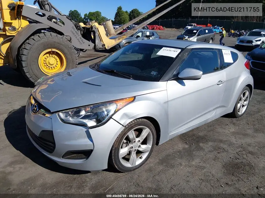 2014 Hyundai Veloster Base W/Black VIN: KMHTC6AD4EU211755 Lot: 45456789