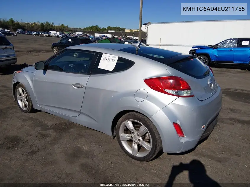 2014 Hyundai Veloster Base W/Black VIN: KMHTC6AD4EU211755 Lot: 45456789