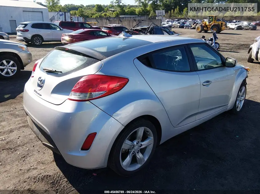 2014 Hyundai Veloster Base W/Black VIN: KMHTC6AD4EU211755 Lot: 45456789