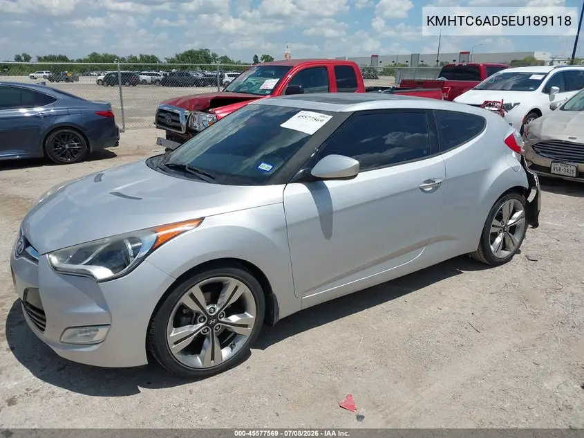 2014 Hyundai Veloster Base W/Black VIN: KMHTC6AD5EU189118 Lot: 45577569
