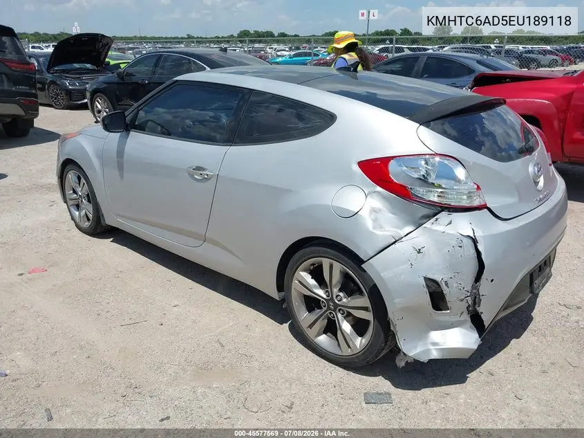 2014 Hyundai Veloster Base W/Black VIN: KMHTC6AD5EU189118 Lot: 45577569