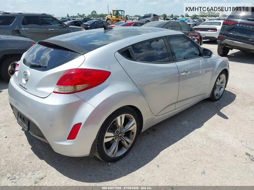 2014 Hyundai Veloster Base W/Black VIN: KMHTC6AD5EU189118 Lot: 45577569