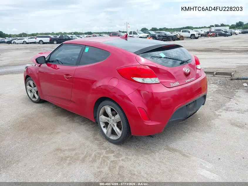 2015 Hyundai Veloster VIN: KMHTC6AD4FU228203 Lot: 45574289