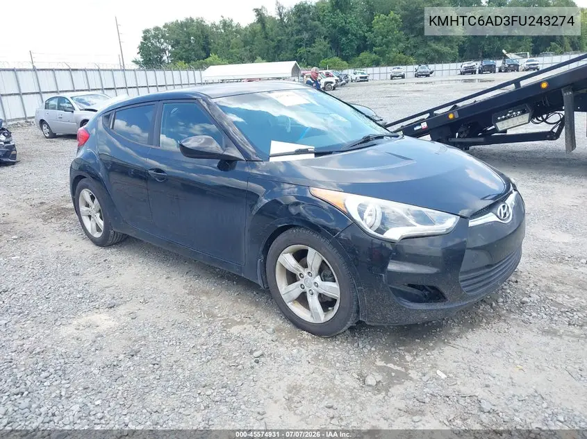 2015 Hyundai Veloster VIN: KMHTC6AD3FU243274 Lot: 45574931