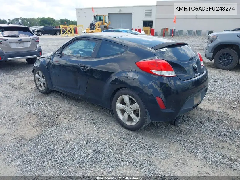 2015 Hyundai Veloster VIN: KMHTC6AD3FU243274 Lot: 45574931