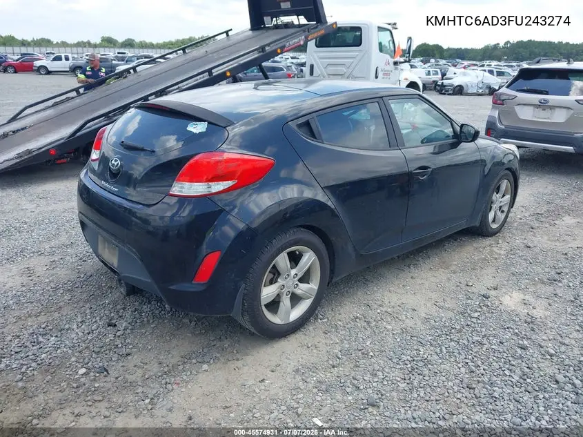 2015 Hyundai Veloster VIN: KMHTC6AD3FU243274 Lot: 45574931