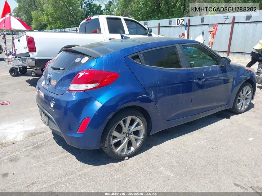 2016 Hyundai Veloster VIN: KMHTC6AD3GU288202 Lot: 45461736