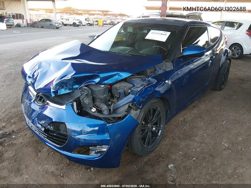 2016 Hyundai Veloster VIN: KMHTC6AD6GU302688 Lot: 45553860