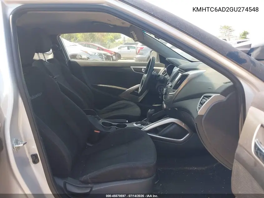 2016 Hyundai Veloster VIN: KMHTC6AD2GU274548 Lot: 45570597