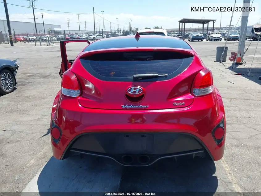 2016 Hyundai Veloster Turbo VIN: KMHTC6AE2GU302681 Lot: 45633525