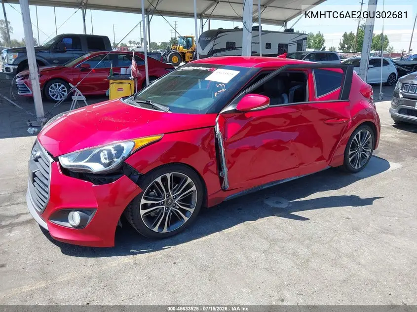 2016 Hyundai Veloster Turbo VIN: KMHTC6AE2GU302681 Lot: 45633525