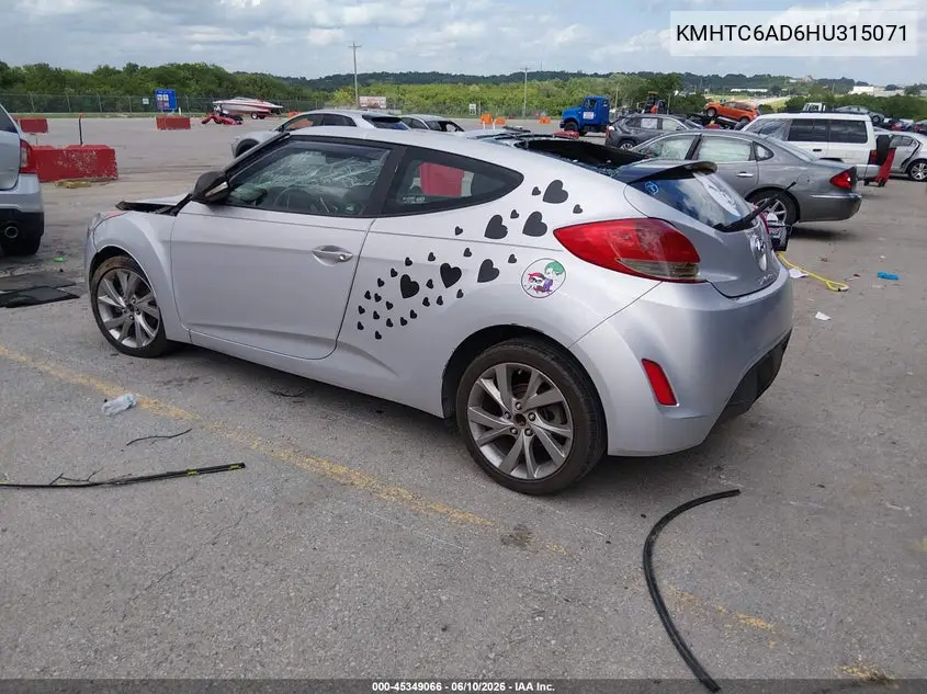 2017 Hyundai Veloster VIN: KMHTC6AD6HU315071 Lot: 45349066