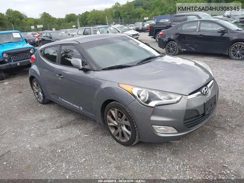 2017 Hyundai Veloster VIN: KMHTC6AD4HU308345 Lot: 45388916