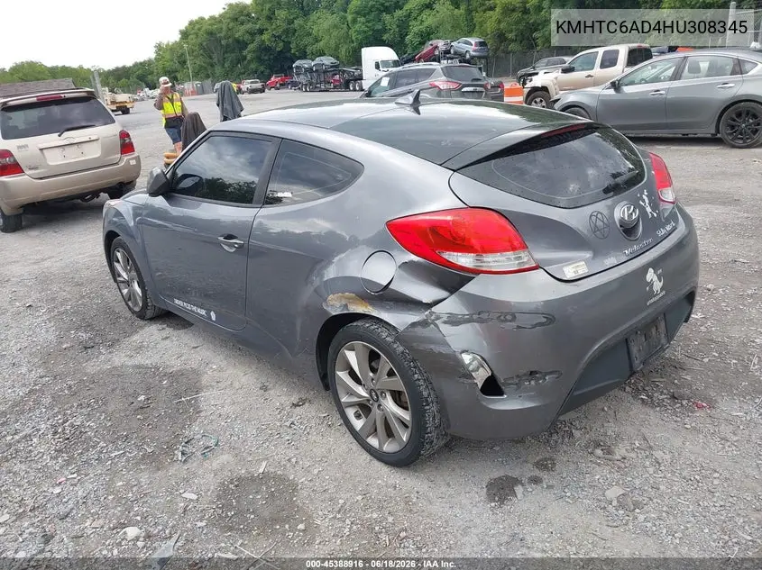 2017 Hyundai Veloster VIN: KMHTC6AD4HU308345 Lot: 45388916