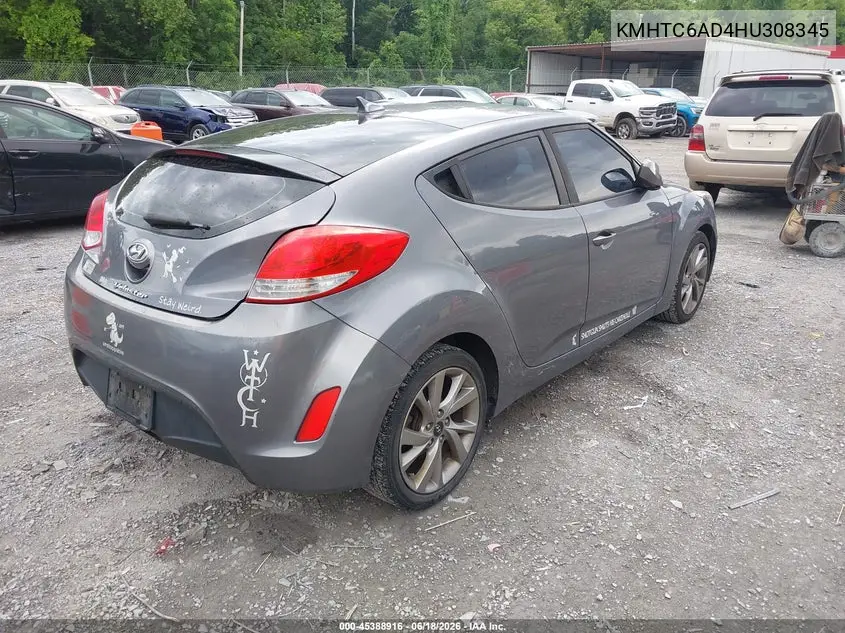 2017 Hyundai Veloster VIN: KMHTC6AD4HU308345 Lot: 45388916