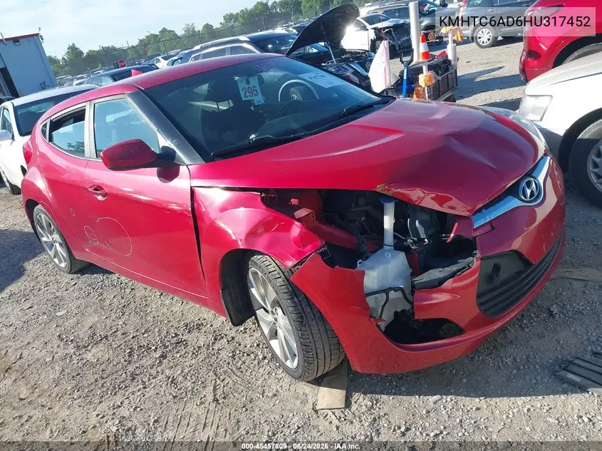 2017 Hyundai Veloster VIN: KMHTC6AD6HU317452 Lot: 45457809