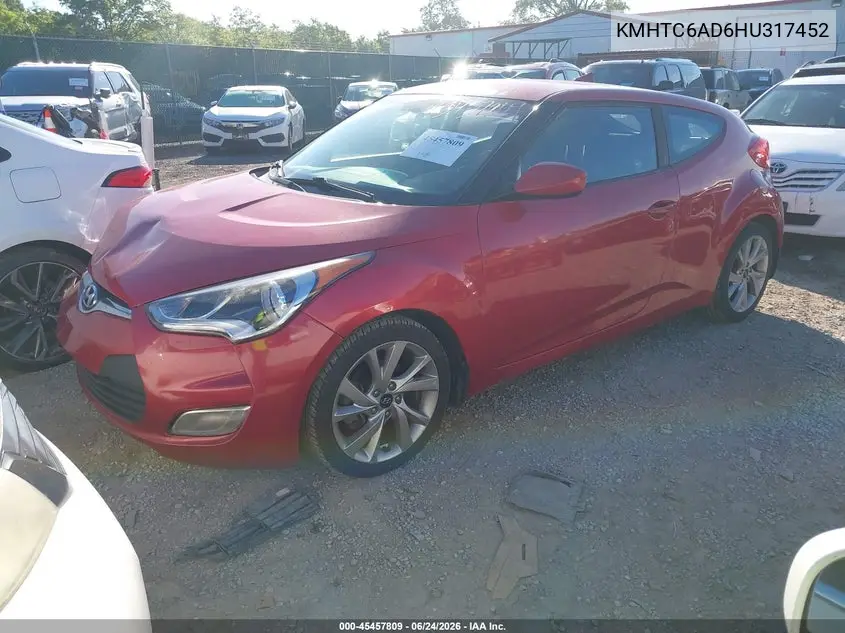 2017 Hyundai Veloster VIN: KMHTC6AD6HU317452 Lot: 45457809
