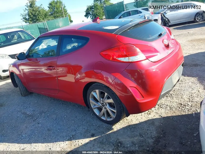 2017 Hyundai Veloster VIN: KMHTC6AD6HU317452 Lot: 45457809
