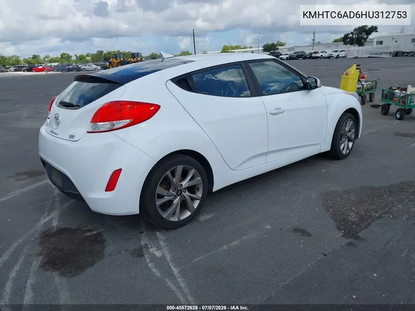 2017 Hyundai Veloster VIN: KMHTC6AD6HU312753 Lot: 45572629