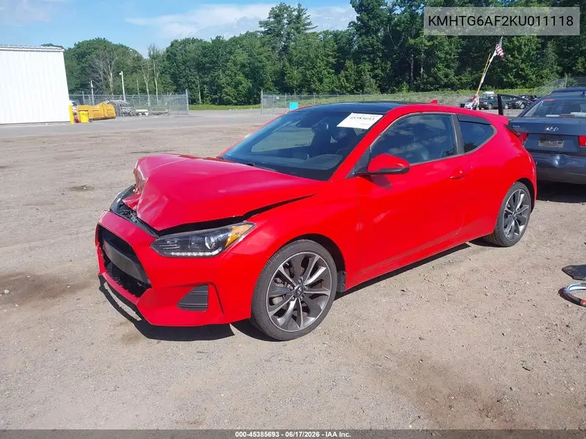 2019 Hyundai Veloster 2.0 Premium VIN: KMHTG6AF2KU011118 Lot: 45385693