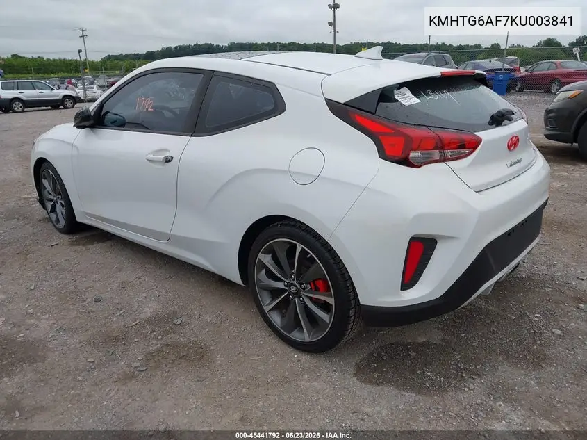2019 Hyundai Veloster 2.0/2.0 Premium VIN: KMHTG6AF7KU003841 Lot: 45441792
