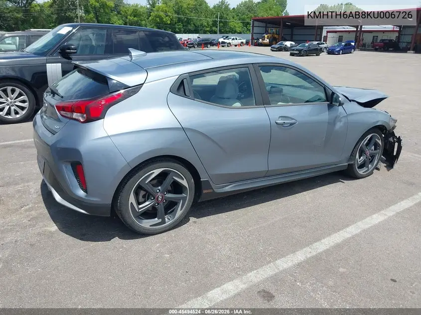 2019 Hyundai Veloster Turbo Ultimate VIN: KMHTH6AB8KU006726 Lot: 45494524