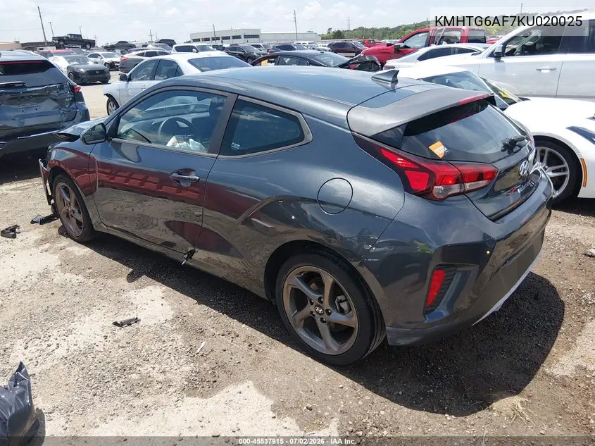 2019 Hyundai Veloster 2.0 VIN: KMHTG6AF7KU020025 Lot: 45537915