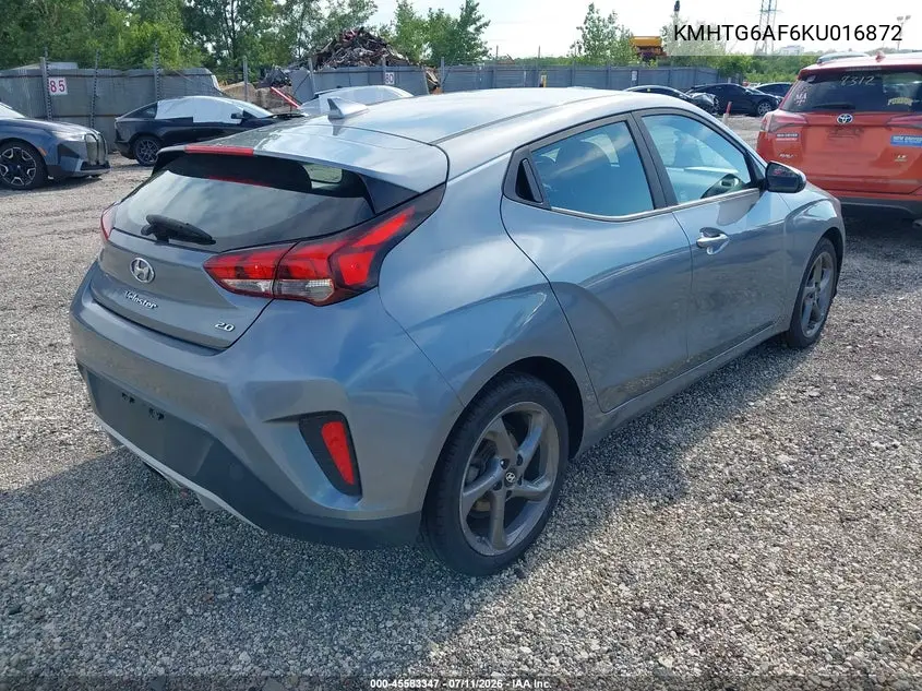 2019 Hyundai Veloster 2.0 VIN: KMHTG6AF6KU016872 Lot: 45583347