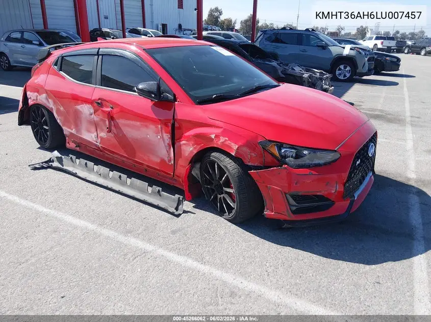 2020 Hyundai Veloster N VIN: KMHT36AH6LU007457 Lot: 45266062