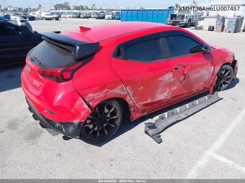 2020 Hyundai Veloster N VIN: KMHT36AH6LU007457 Lot: 45266062