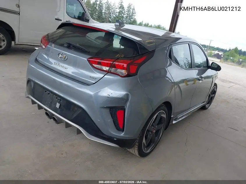 2020 Hyundai Veloster Turbo VIN: KMHTH6AB6LU021212 Lot: 45533637