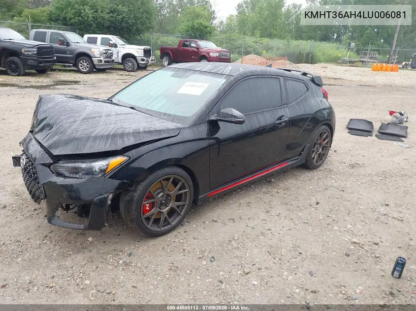 2020 Hyundai Veloster N VIN: KMHT36AH4LU006081 Lot: 45585113