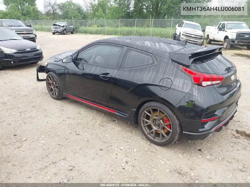 2020 Hyundai Veloster N VIN: KMHT36AH4LU006081 Lot: 45585113