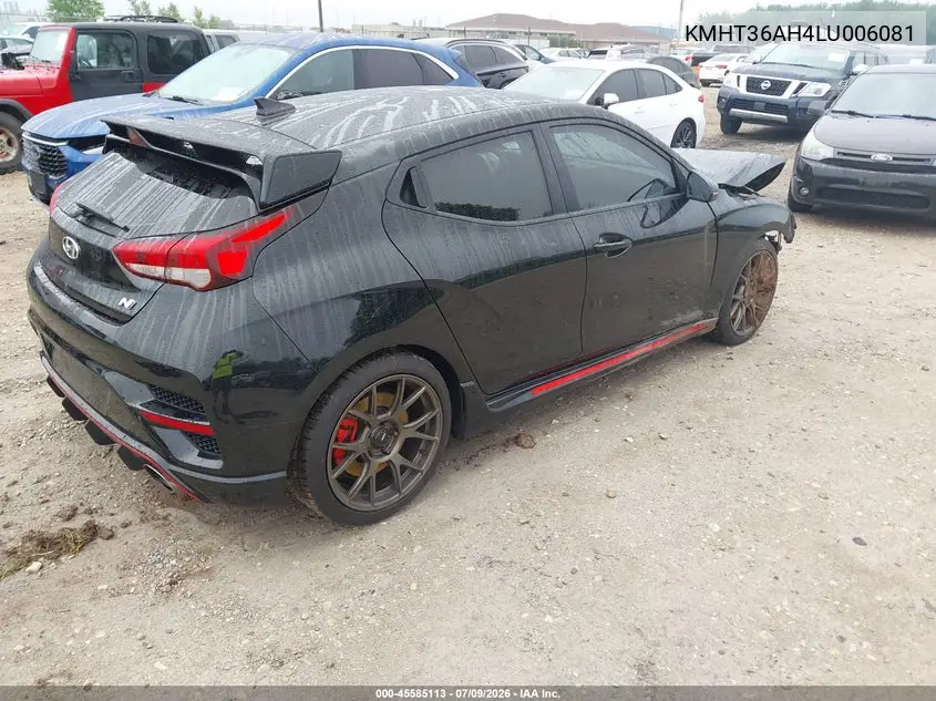 2020 Hyundai Veloster N VIN: KMHT36AH4LU006081 Lot: 45585113