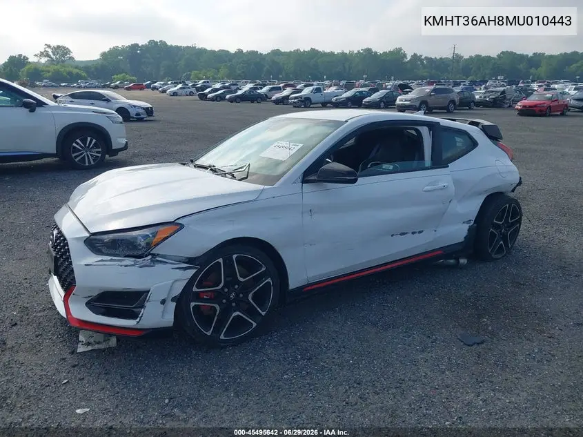 2021 Hyundai Veloster N VIN: KMHT36AH8MU010443 Lot: 45495642