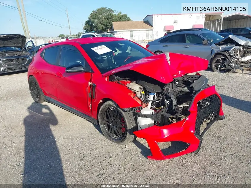 2022 Hyundai Veloster N VIN: KMHT36AH6NU014105 Lot: 45538651