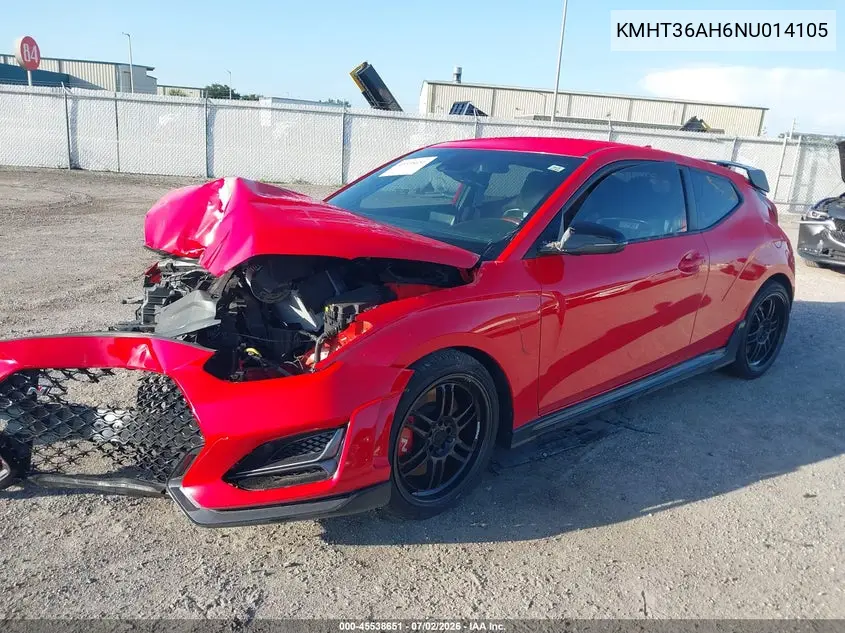 2022 Hyundai Veloster N VIN: KMHT36AH6NU014105 Lot: 45538651