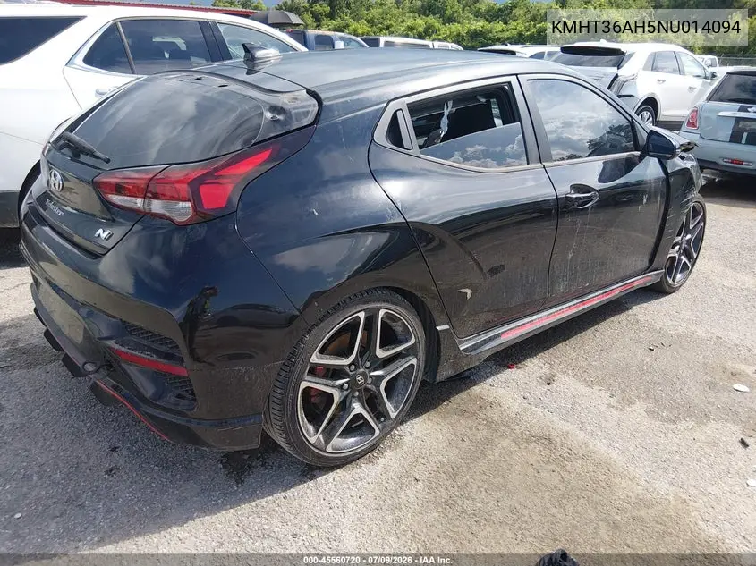 2022 Hyundai Veloster N VIN: KMHT36AH5NU014094 Lot: 45560720