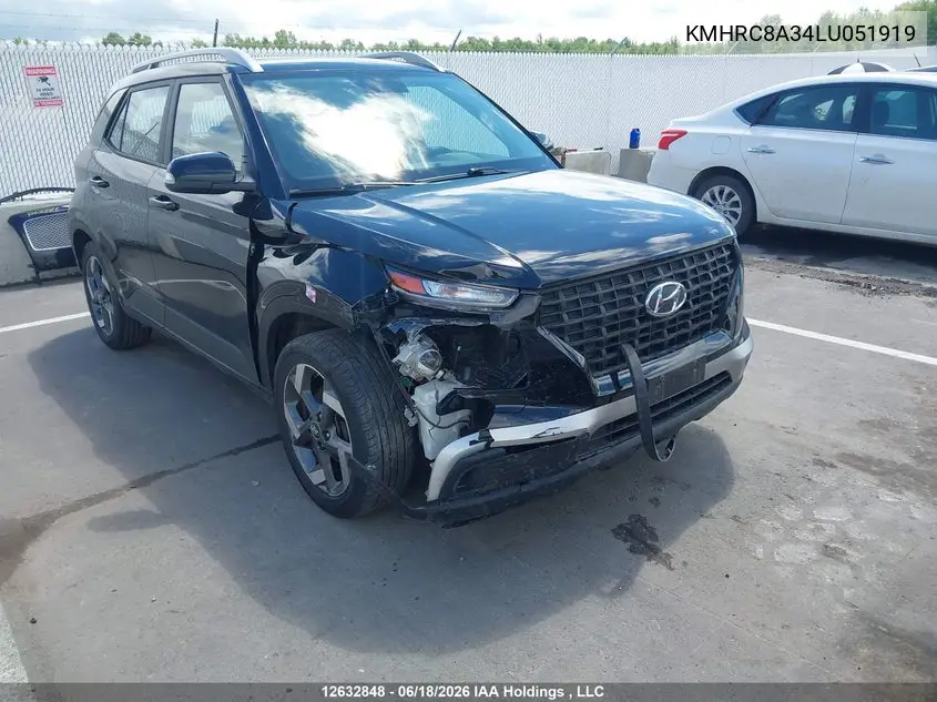 2020 Hyundai Venue VIN: KMHRC8A34LU051919 Lot: 12632848