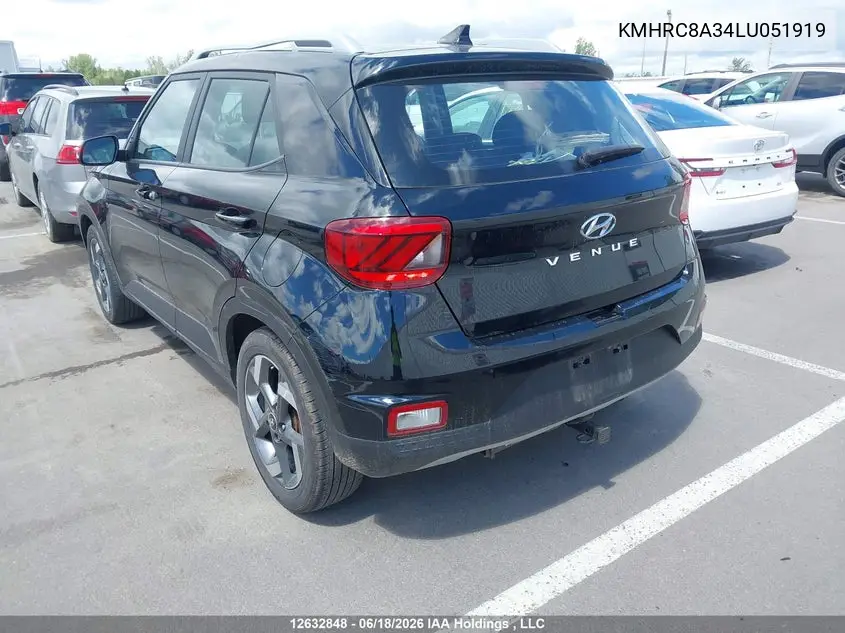 2020 Hyundai Venue VIN: KMHRC8A34LU051919 Lot: 12632848