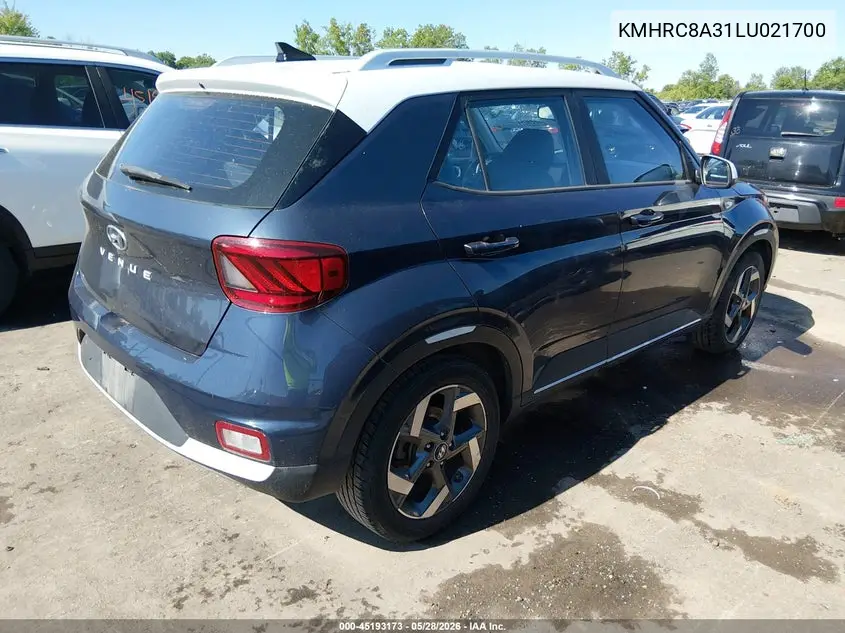 2020 Hyundai Venue Denim VIN: KMHRC8A31LU021700 Lot: 45193173