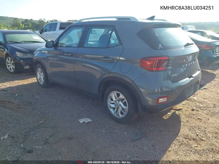 2020 Hyundai Venue Sel VIN: KMHRC8A38LU034251 Lot: 45328125