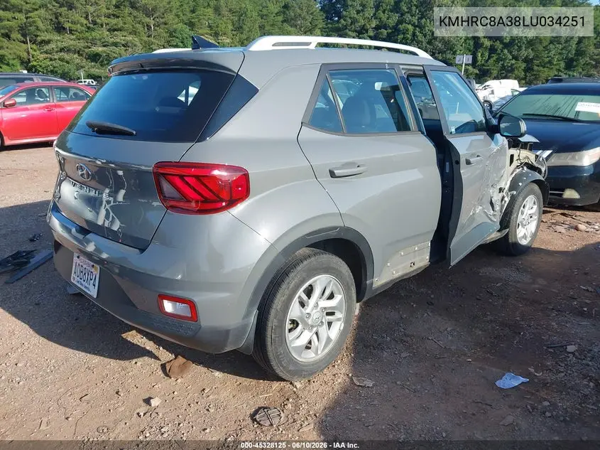 2020 Hyundai Venue Sel VIN: KMHRC8A38LU034251 Lot: 45328125