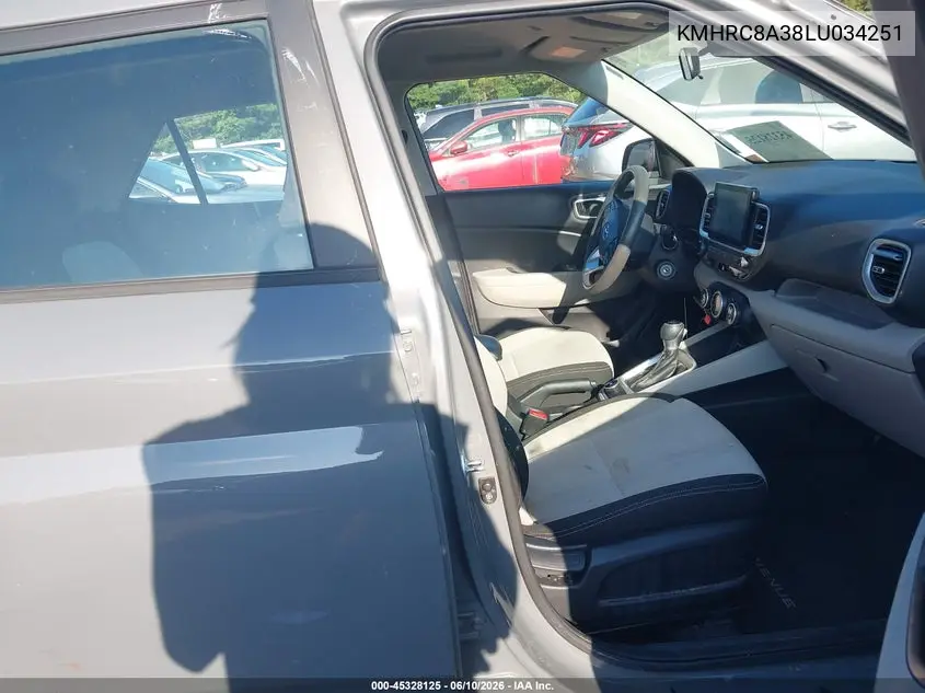 2020 Hyundai Venue Sel VIN: KMHRC8A38LU034251 Lot: 45328125