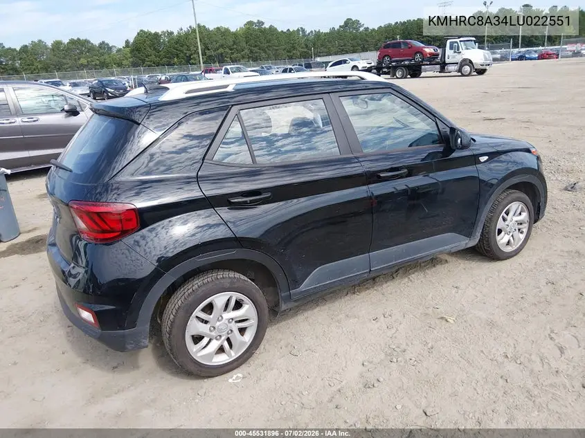 2020 Hyundai Venue Sel VIN: KMHRC8A34LU022551 Lot: 45531896