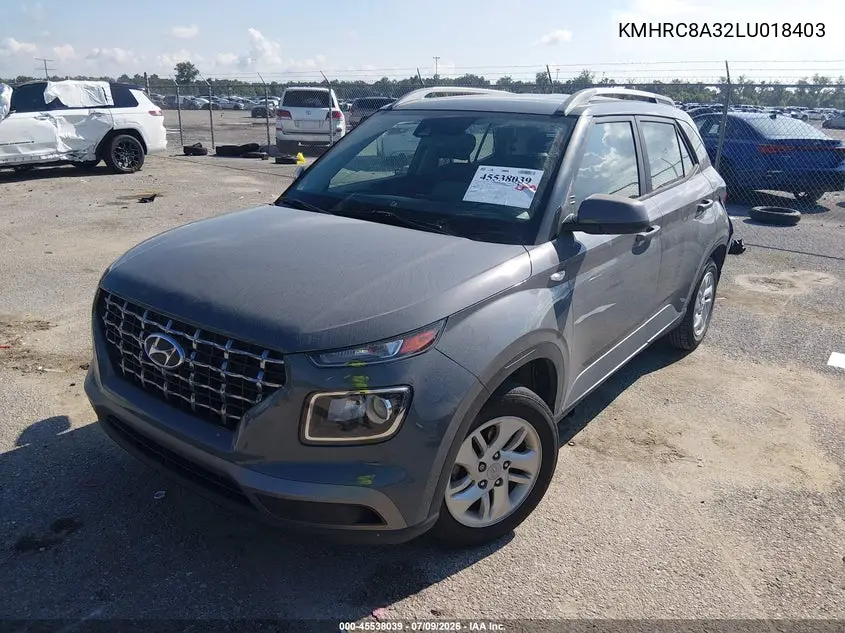2020 Hyundai Venue Sel VIN: KMHRC8A32LU018403 Lot: 45538039